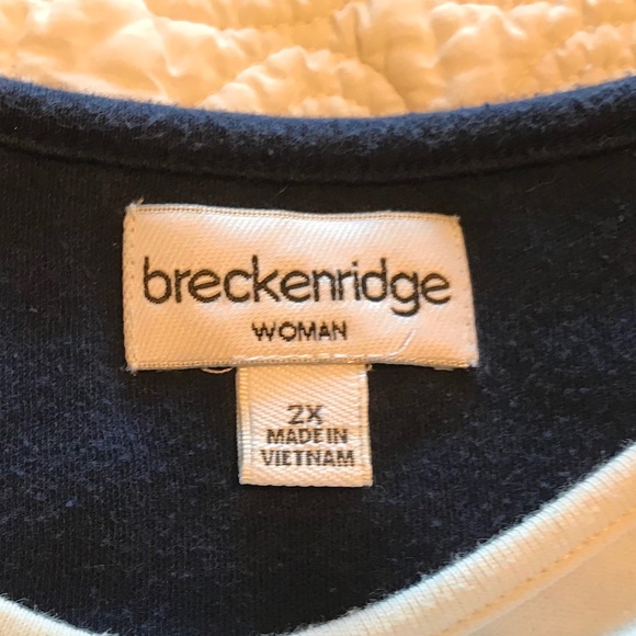 Breckenridge fall-themed long sleeved blue top with button apple design (2X) - Picture 2 of 16
